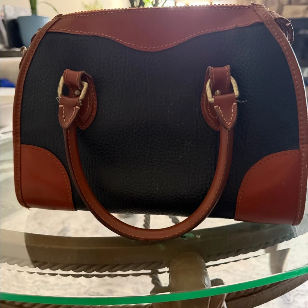Dooney & Bourke Black Pebble Leather Satchel with Brown Trim - Picture 2 of 6